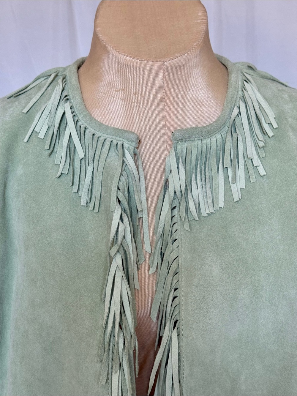 VINTAGE Green Suede Fringe Jacket - Picture 3 of 12